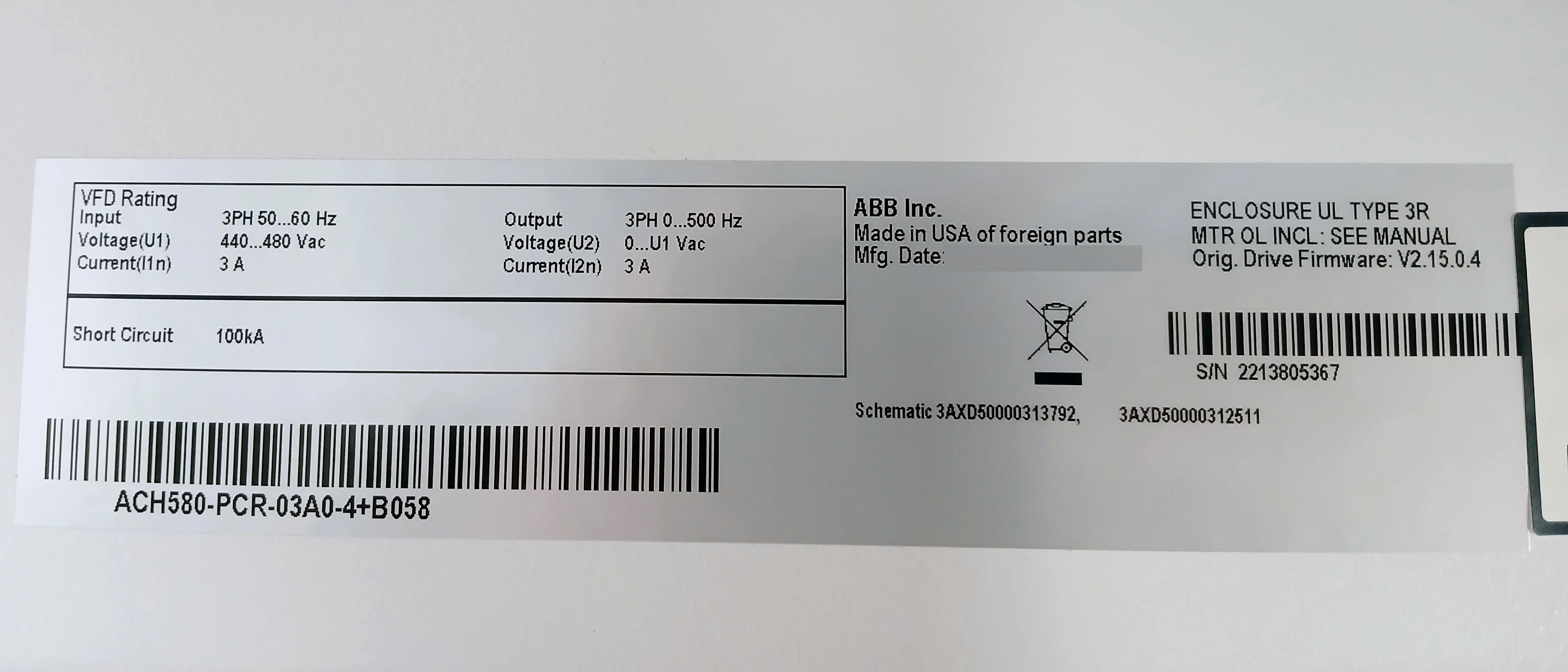 Abb Ach580-pcr-03A0-4+B058 Variable Frequency Drive (Vfd) 440-480Vac 3A - Image 12
