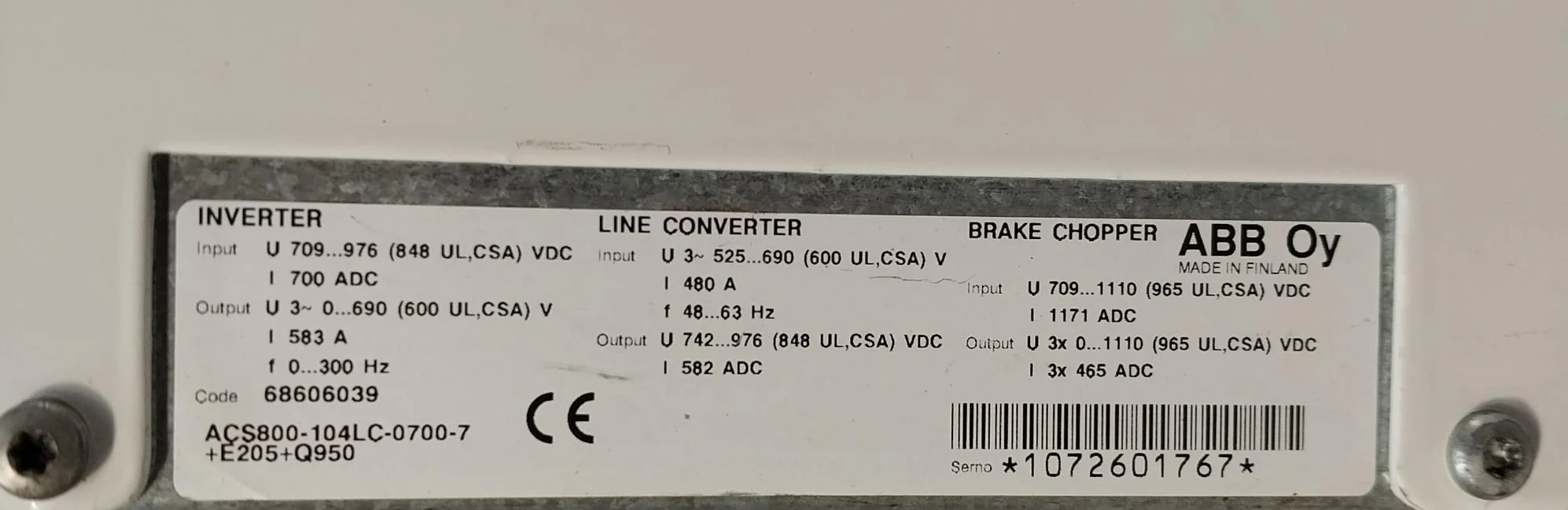 Abb Acs800-104Lc-0700-7+E205+Q950 Inverter Drive Module 68606039 709-976 Vdc... - Image 8