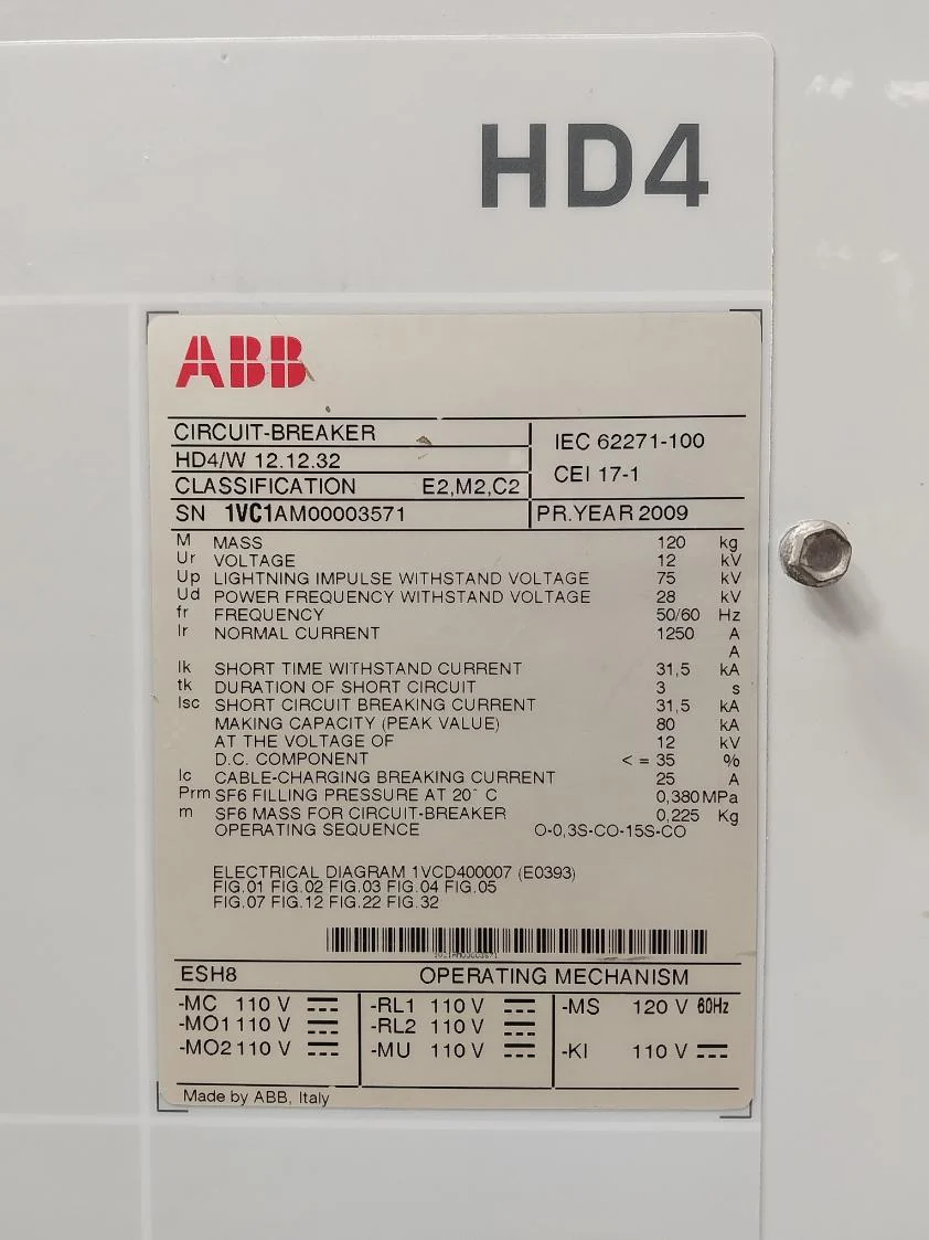 Abb Hd4/W 12.12.32 Circuit-breaker Iec 62271-100 12 Kv 1250 A 50/60Hz - Image 9
