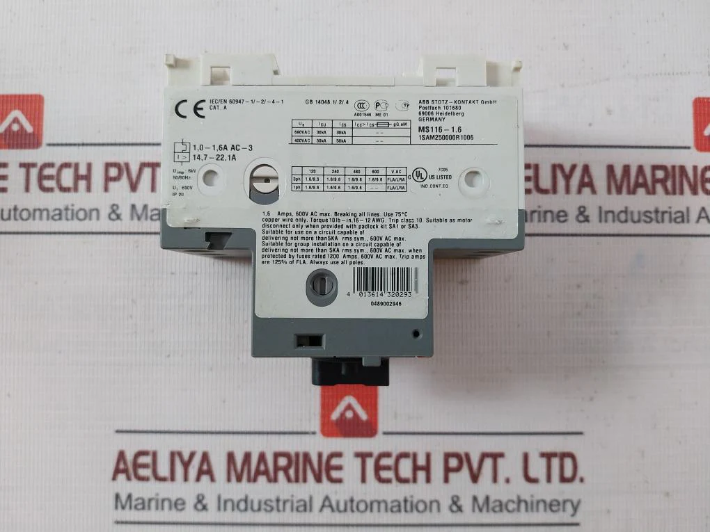 Abb Ms116-1.6 Motor Protection Circuit Breaker A001546 50/60Hz 1,6 Amps 600V Ac - Image 5