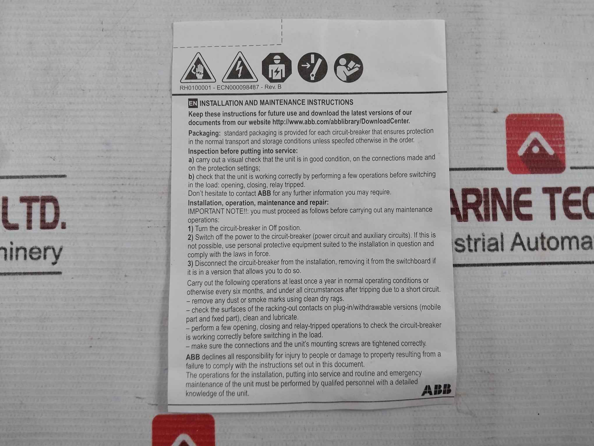 Abb Ra8111807 Front Terminal Assembly Kit Ra8965001 Rev F - Image 14