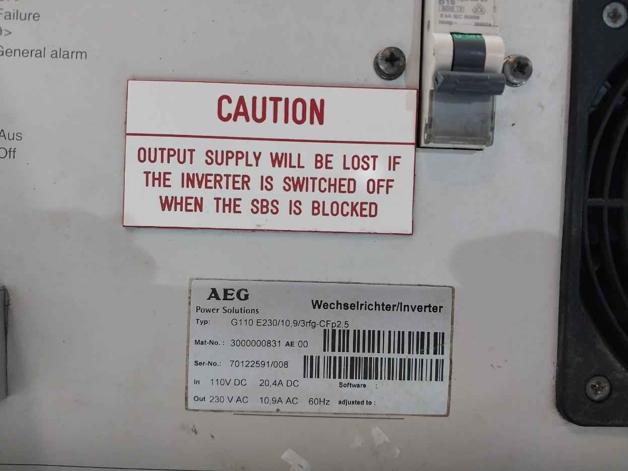 Aeg G110 E230/10 9/3Rfg-cfp2 5 Inverter 110Vdc 20,4A Dc 230Vac 10,9A Ac 60Hz - Image 10