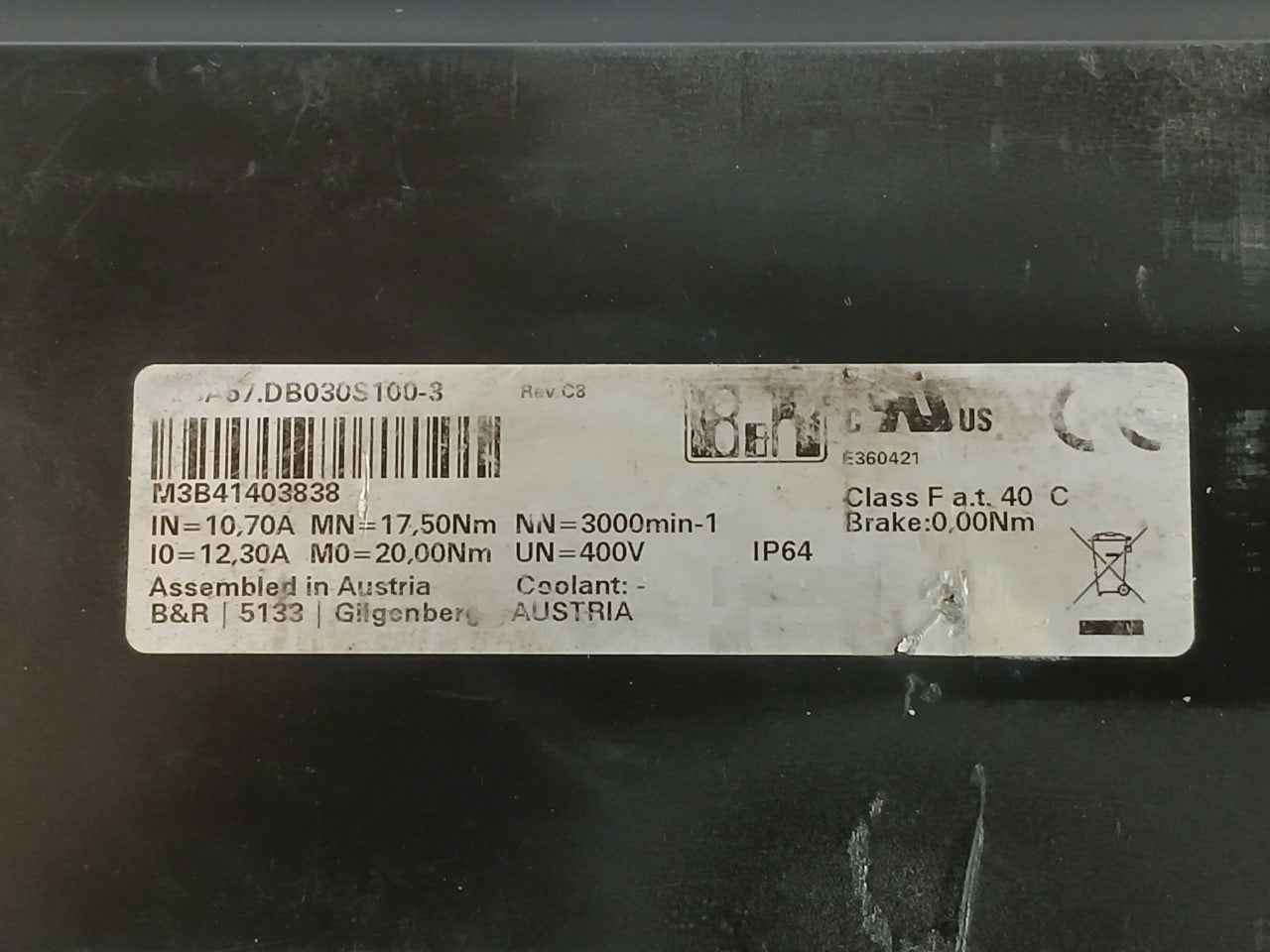 B&R 8Lsa57.Db030S100-3 Synchronous Motor M3B41403838 Ip64 0.00Nm Rev C8 - Image 10