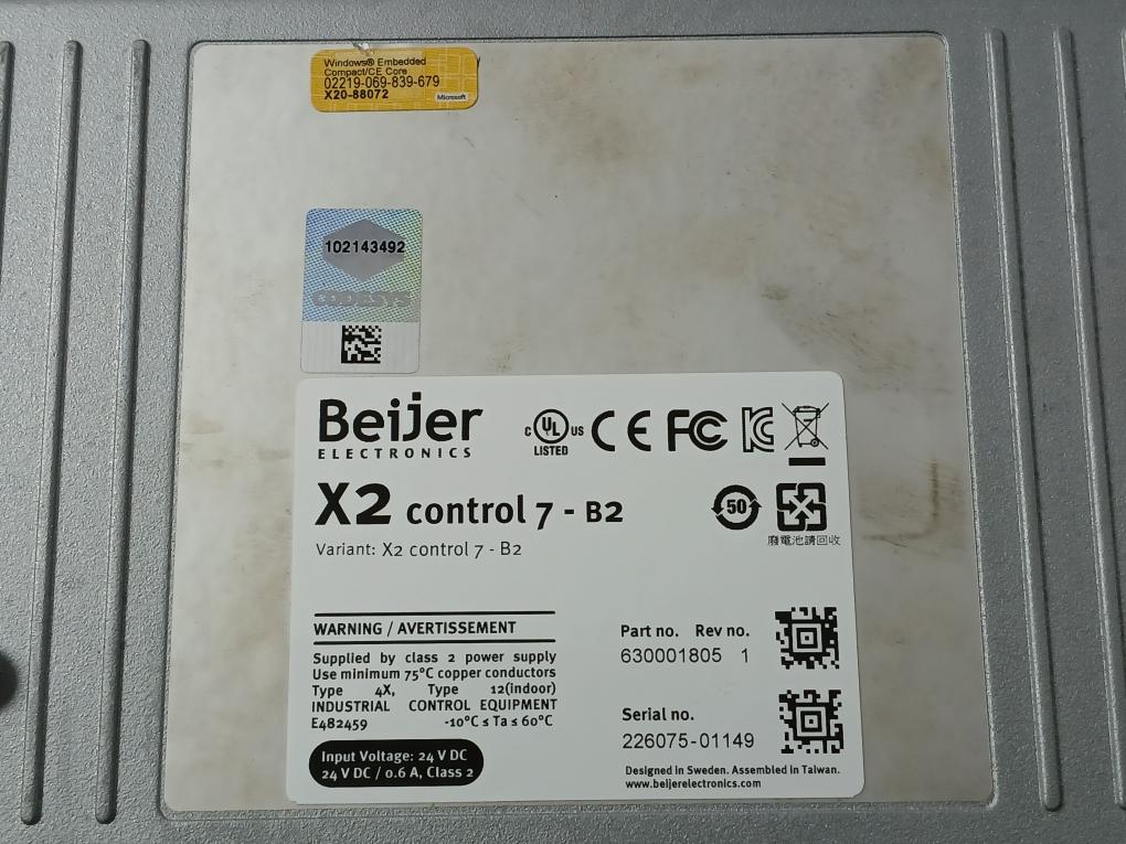 Beijer Electronics X2 Control 7-b2 Hmi Touch Screen Panel 630001805 Rev No: 1 - Image 8