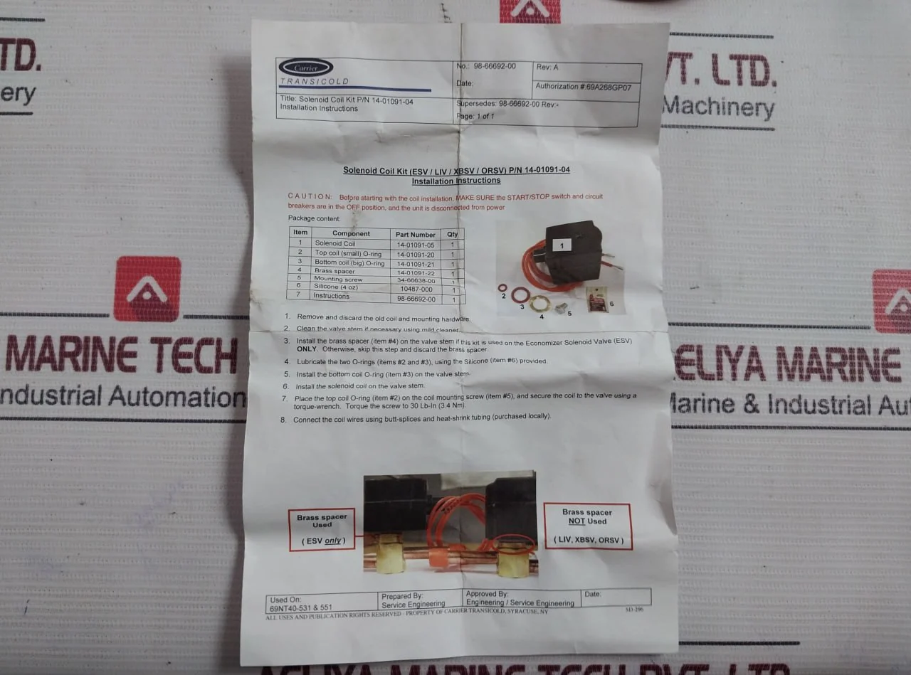 Carrier Transicold 14-01091-04 Solenoid Valve Coil Kit 14-01091-22 Rev A - Image 10
