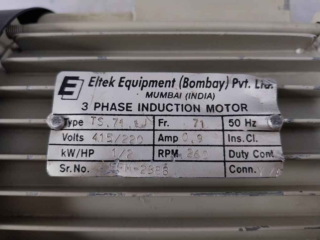 Eltek Equipment Ts.71.1J 3 Phase Induction Motor 415/220V 50Hz 0.9Amp 260 Rpm - Image 12