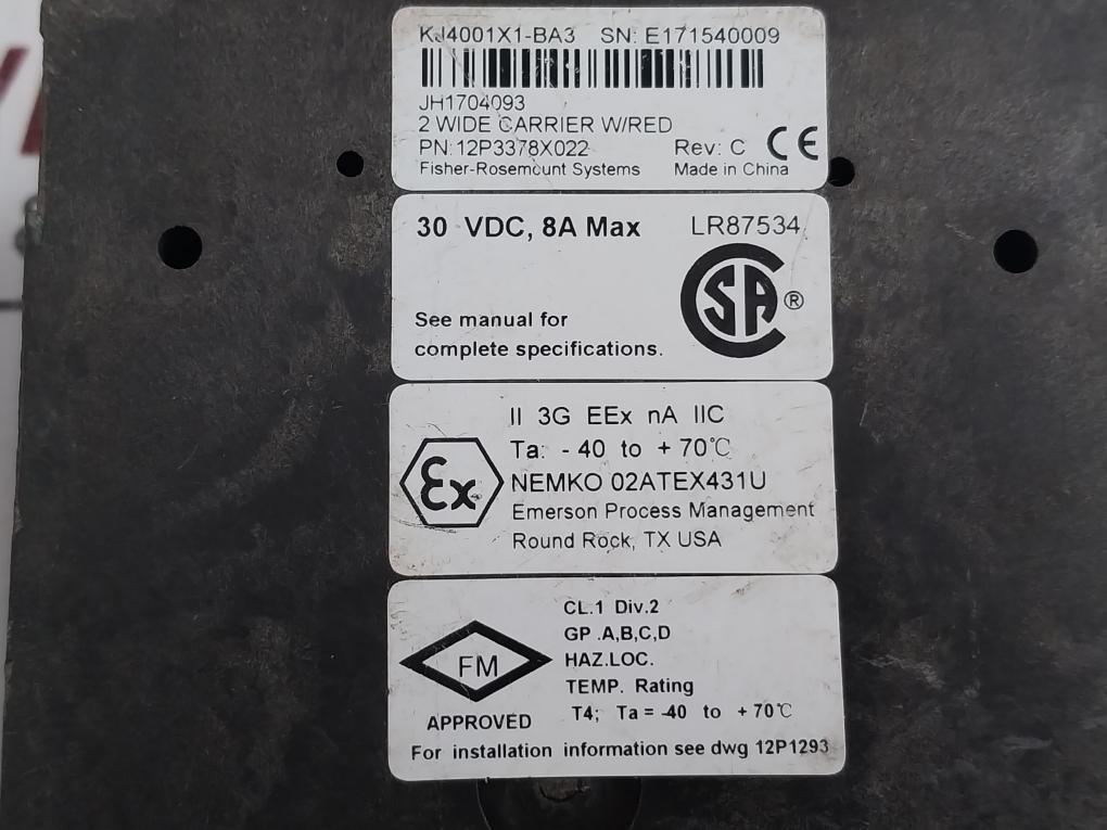 Emerson Kj4001X1-ba3 2-wide Carrier Controller W/Red 30 Vdc 8A Max 12P3378X022 - Image 4