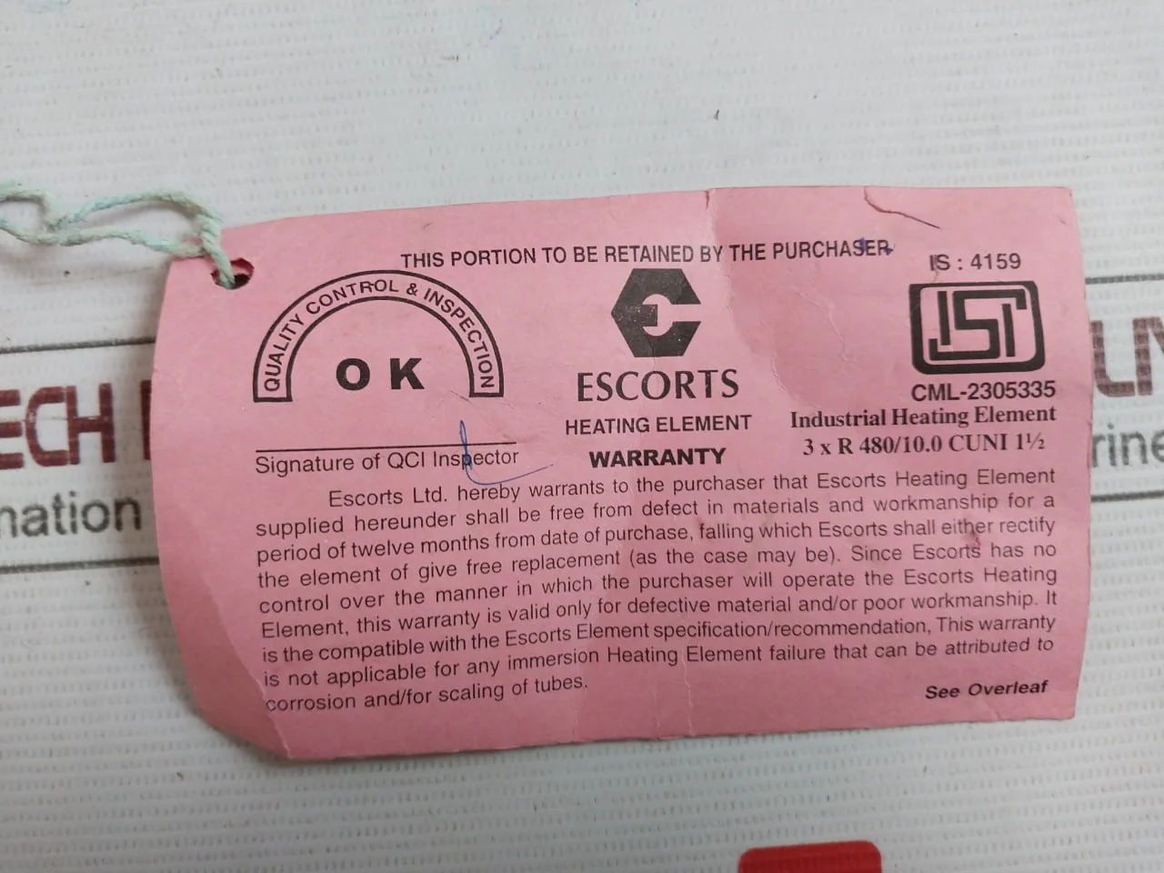 Escorts Ihcus 30/22 Industrial Water Immersion Heating Element 230Vac - Image 14