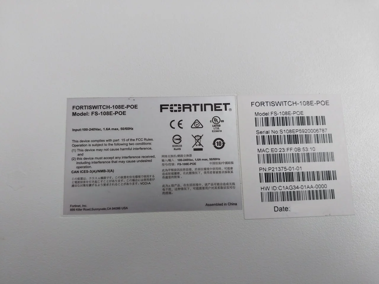 Fortinet Fs-108E-poe Ethernet Switch 100-240Vac 1.6A Max. 50/60Hz E238018 - Image 9