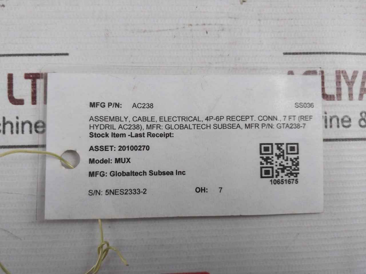 Globaltech Gta238-7 Mux Electrical Cable Assembly 4P-6P Recept Conn 7 Ft Rev Nc - Image 24