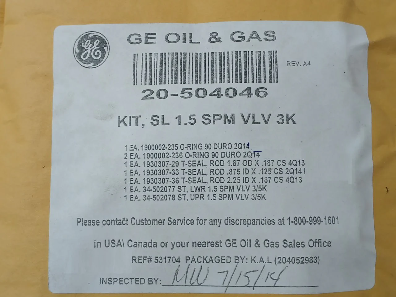 Hydril 20-504048 1.5” 3K Spm Nc Sl Valve Repair Kit 18 3/4 15M Mpl Ram Bop - Image 8