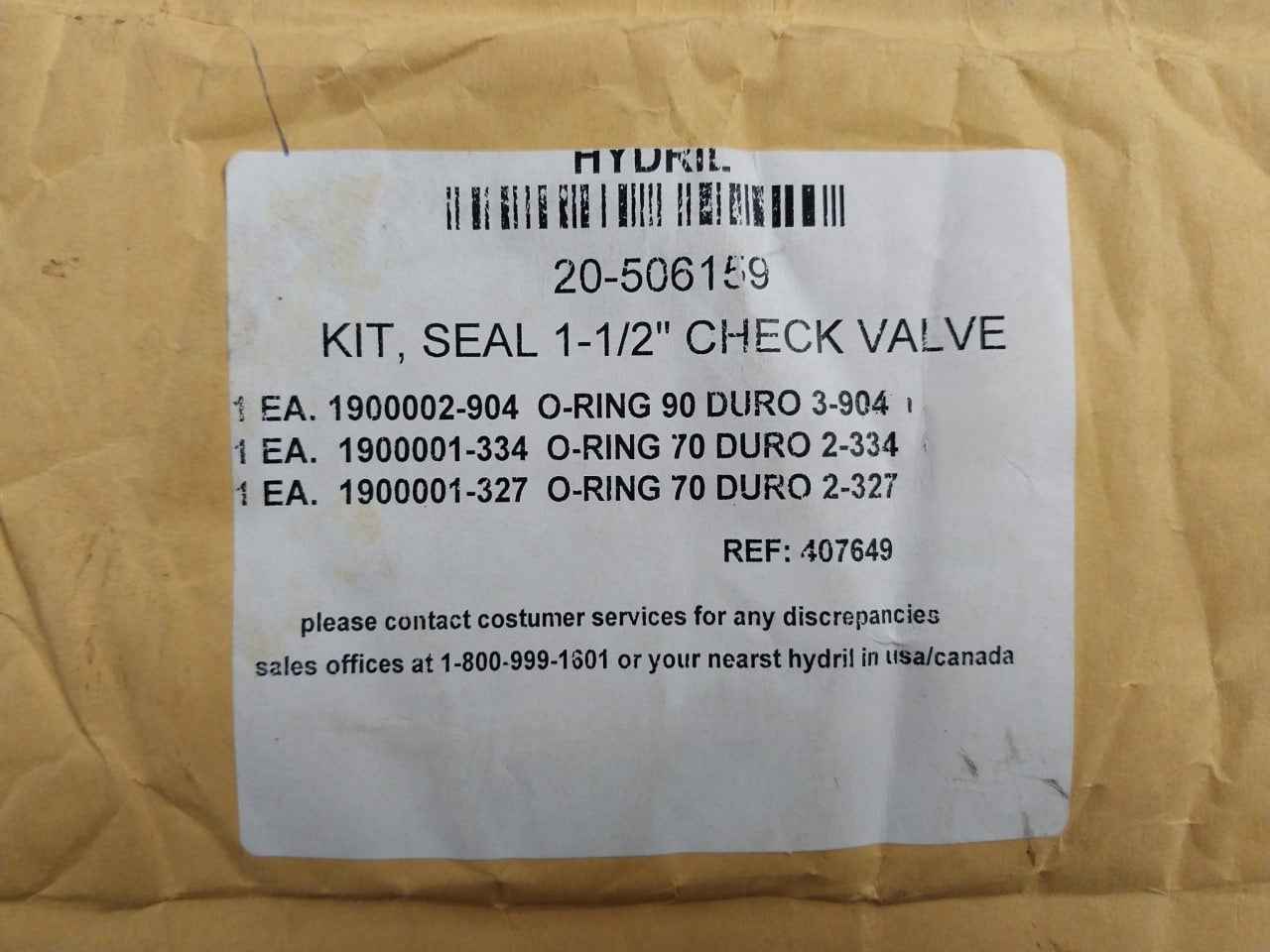 Hydril 20-506159 Seal Kit For 1-1/2" Check Valve 1900001-327, 1900002-904 - Image 15