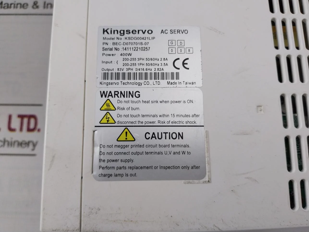Kingservo Ksdg00421Lip Servo Driver Bec-d070701S-07 200-255 3Ph 50/60Hz 2.8A - Image 9