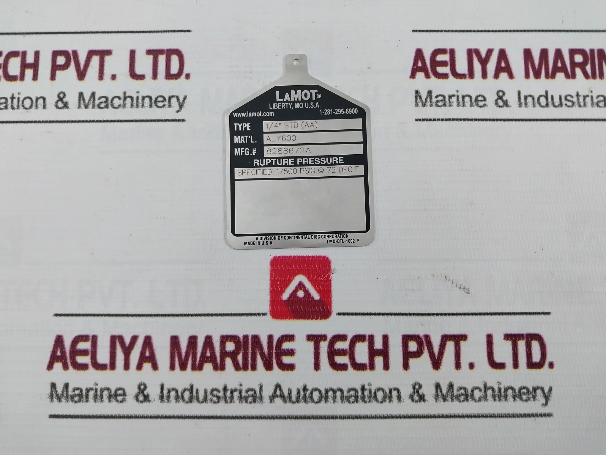 Lot Of 3X Lamot 1/4" Std (Aa) Rupture Pressure Disc 17500 Psig - Image 3