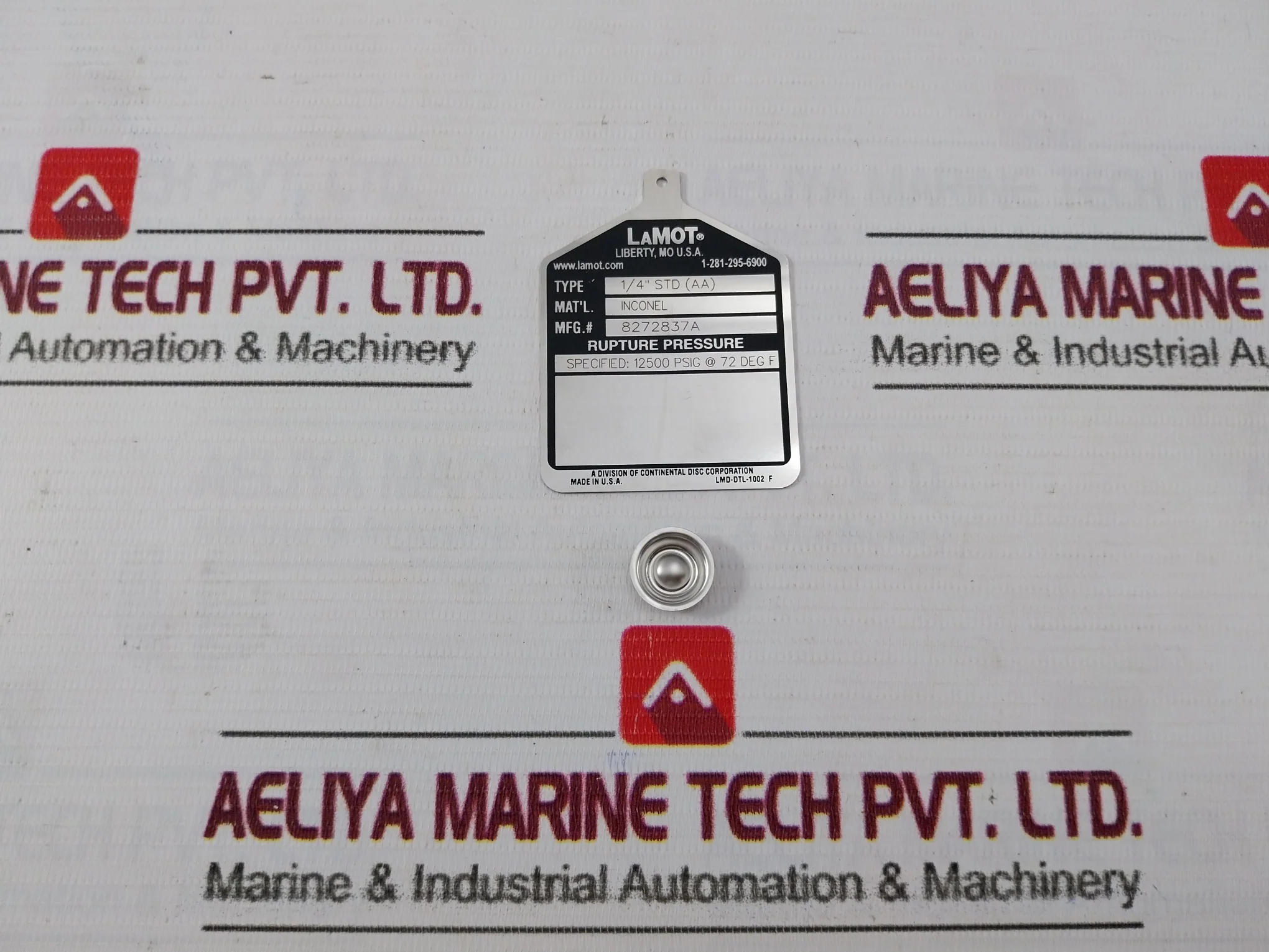 Lot Of 4X Lamot 1/4" Std (Aa) Rupture Pressure Disc 12,500 Psig 72°F Ctu-20P-D2 - Image 4