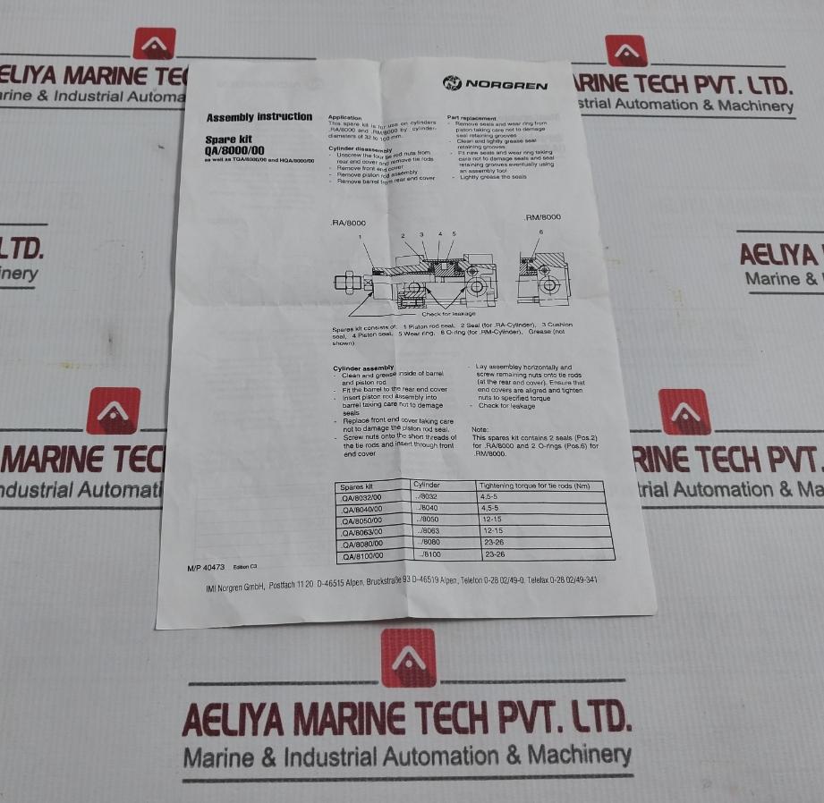 Norgren Tqa/8050A/00 Hydraulic Seal Kit - Image 4