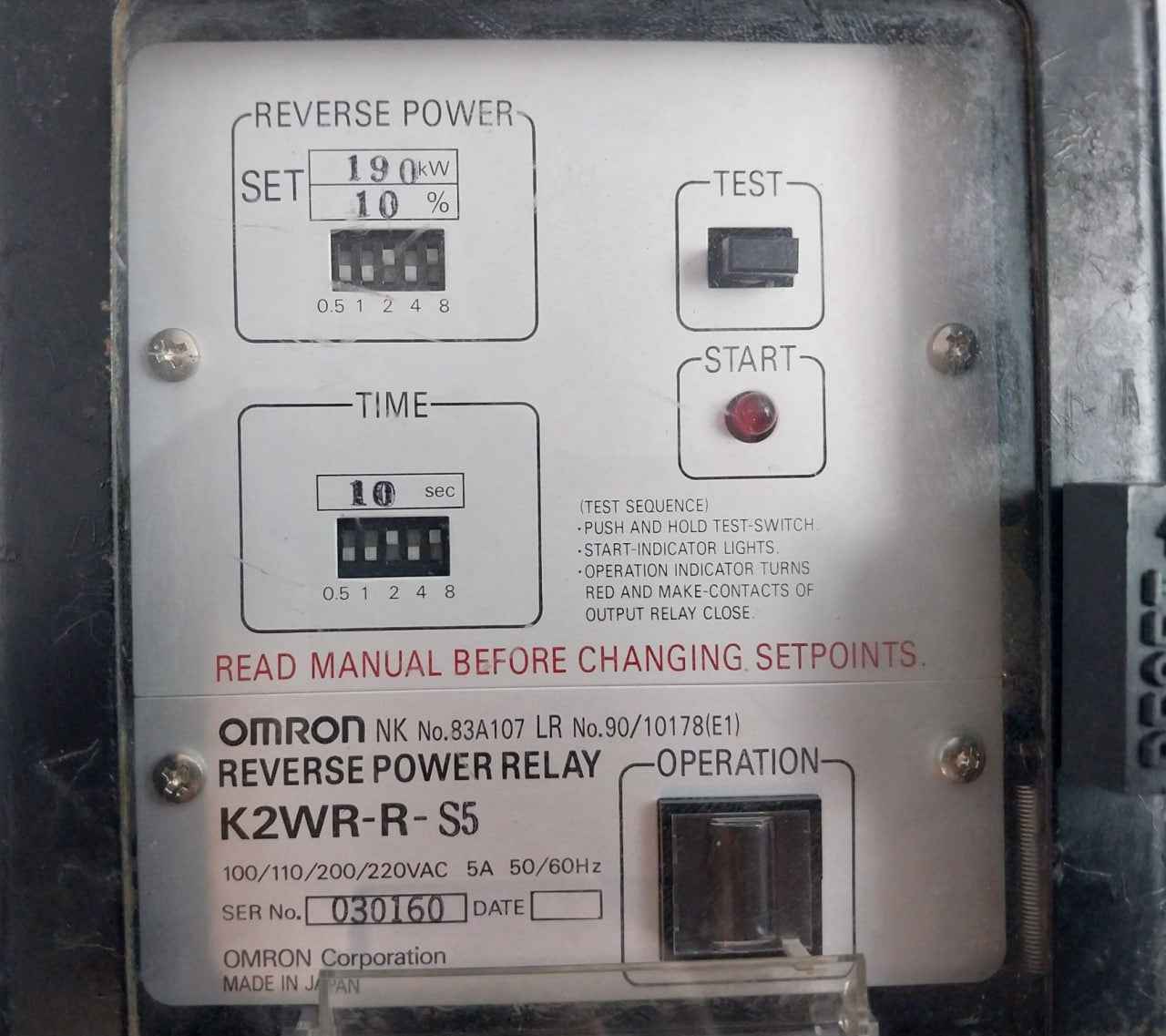 Omron K2wr-r-s5 Reverse Power Relay 100/110/200/220vac 5a 50/60hz 83a107 - Image 5