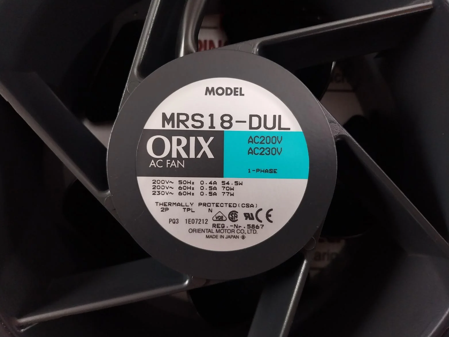 Oriental Motor Mrs18-dul Inverter Axial Cooling Fan 50-60Hz Ac200V-230V - Image 5