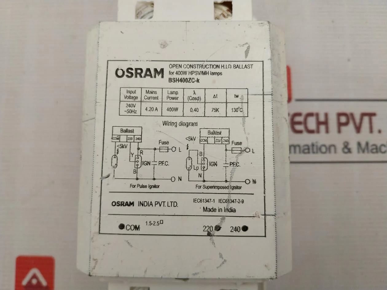 Osram Bsh400Zc-k Open Construction Hid Ballast For 400W Hpsv/Mh Lamp 240V 50Hz - Image 8