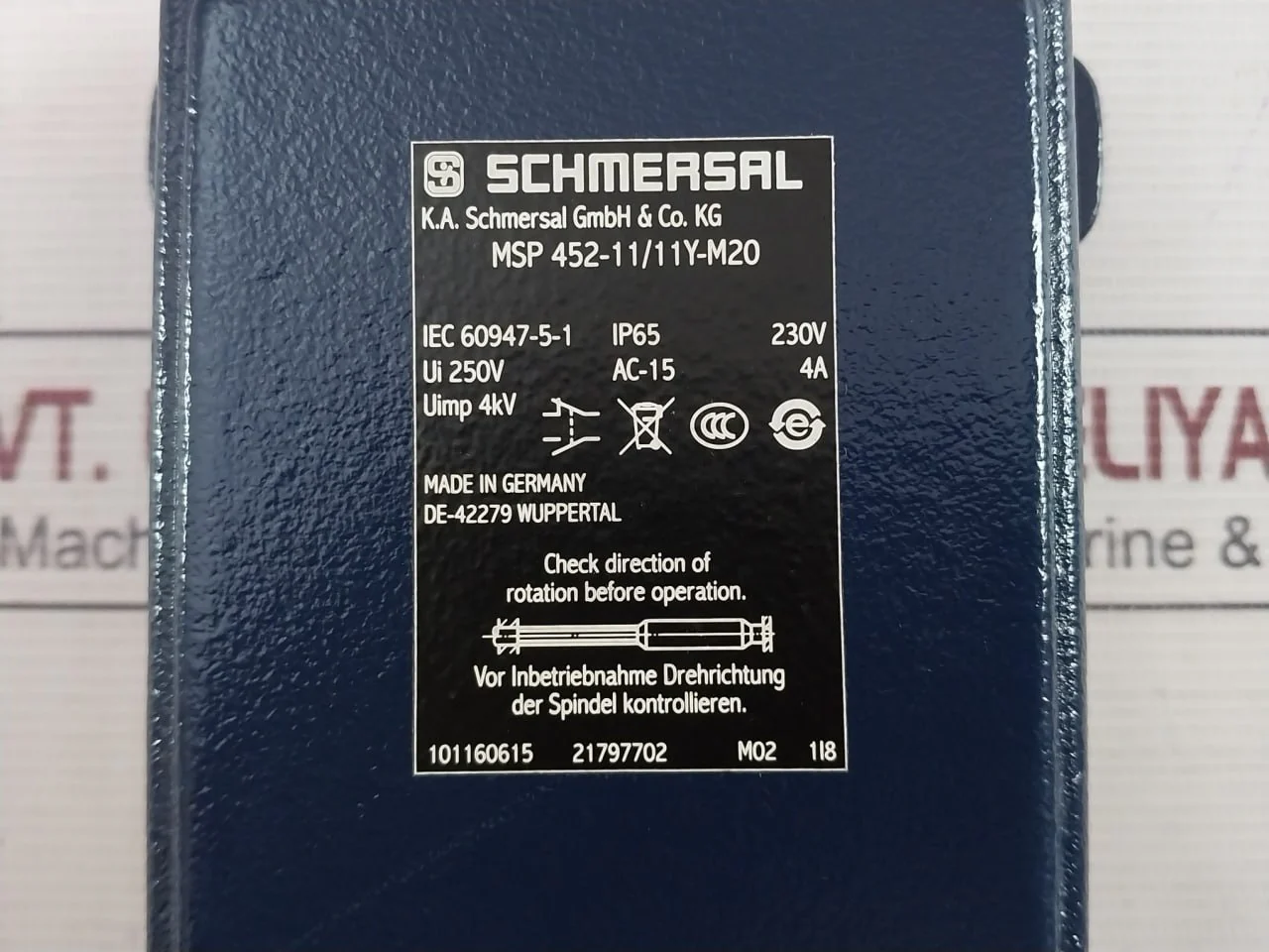 Schmersal Msp 452-11/11Y-m20 Rotatinig Spindle Limit Switch Ac-15 M02 Ip65 230V - Image 10