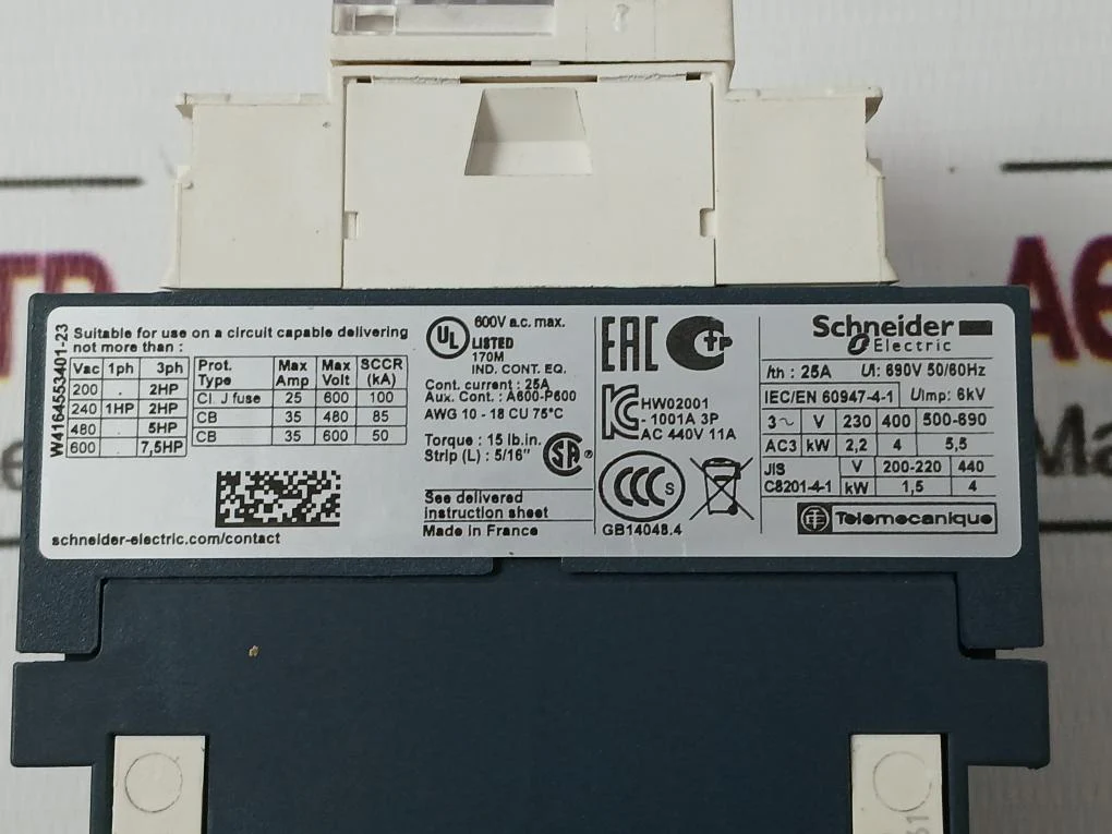 Schneider Electric Lc1D09Bd Contactor 25A 50/60Hz - Image 9