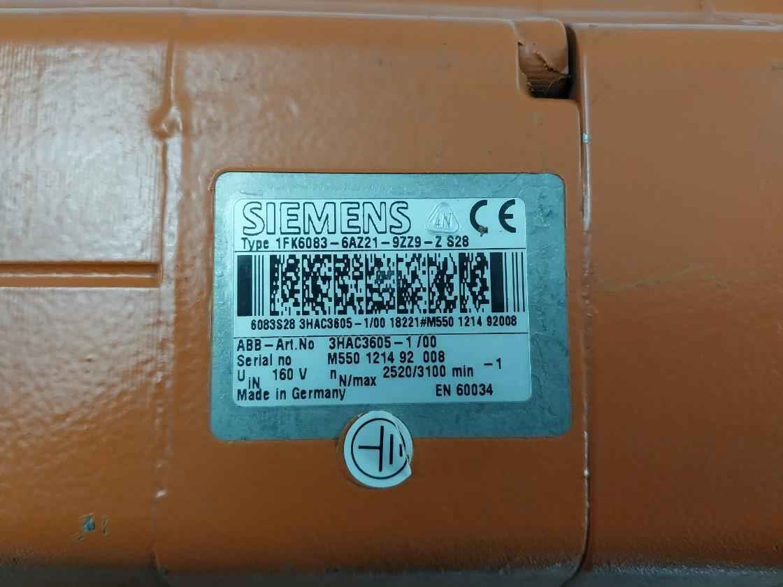 Siemens 1Fk6083-6Az21-9Zz9-z S28 Servo Motor 3Hac3605-1/00 160V 2520/3100 Min-1 - Image 11