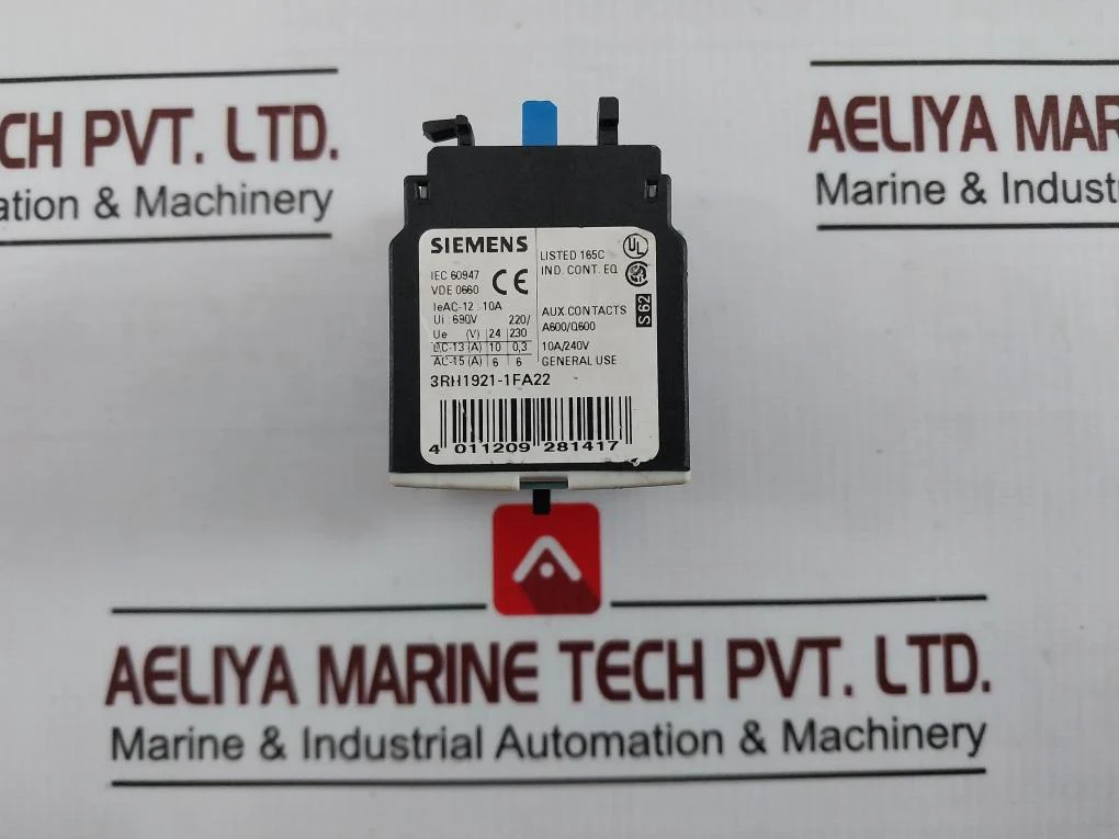 Siemens 3Rh1921-1Fa22 Front Mount Auxiliary Contactor Block Lo050912 690V - Image 6