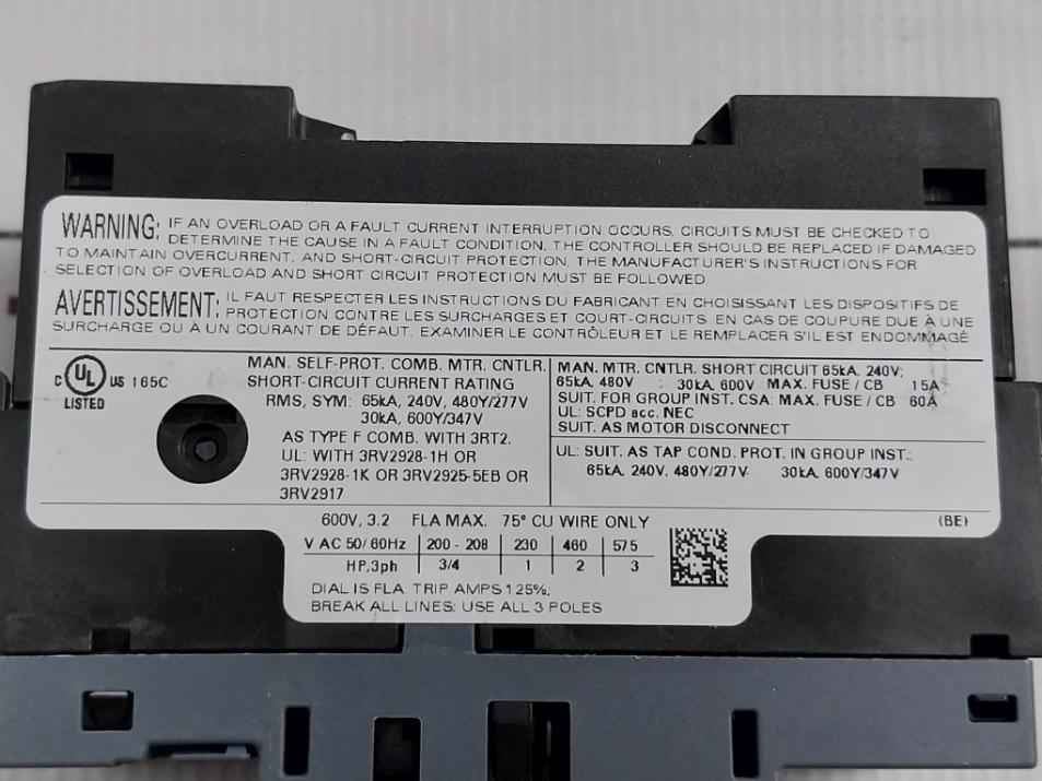 Siemens 3Rv2011-1Da10 Sirius Motor Protection Circuit Breaker 600V 50/60 Hz - Image 8