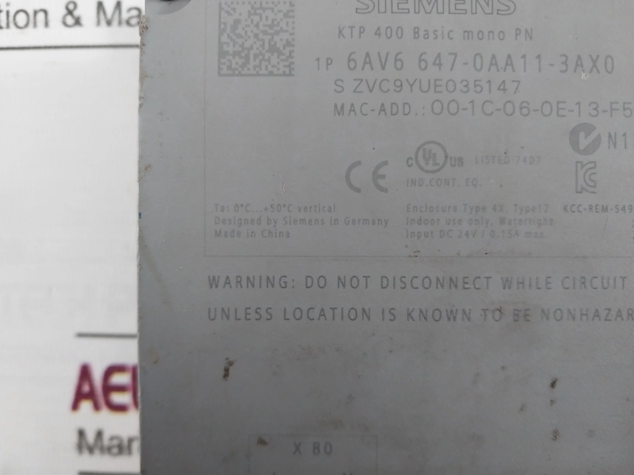 Siemens 6Av6 647-0Aa11-3Ax0 Touch Screen Panel Dc 24V/0.15A Max (Not Working) - Image 8