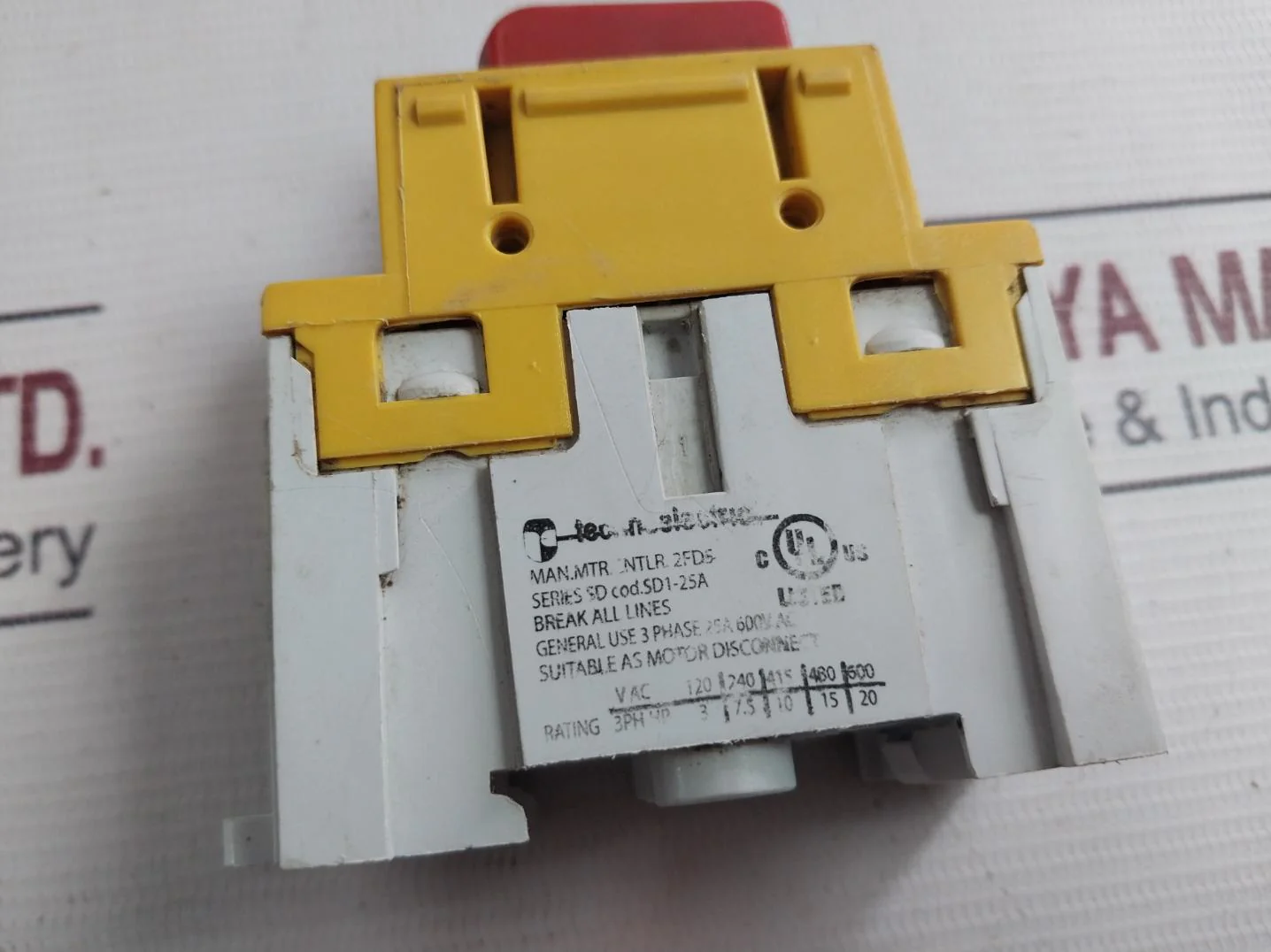 Technoelectric Sd1-025-rr Non-fused Disconnect Load Switch 3 Phase 25A 600Vac - Image 6
