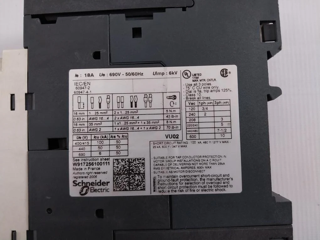 Telemecanique Gv3P18 3 Poles Motor Circuit Breaker 690V 50/60Hz - Image 10