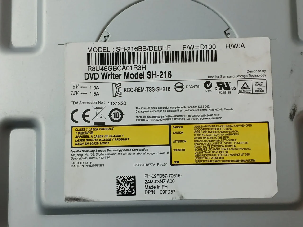 Toshiba Samsung Sh-216Bb/Debhf Internal Dvd Writer Drive 5V-1.0A E225119 Pys-2 - Image 8