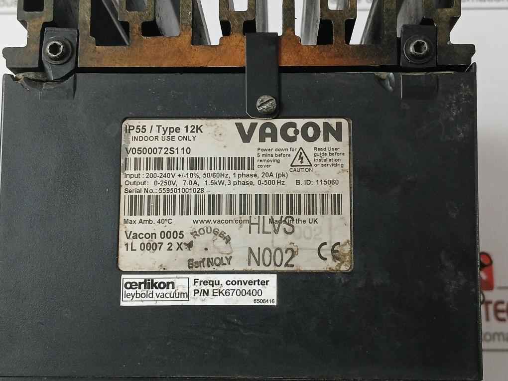 Vacon V0500072S110 Variable Speed Drive 50/60Hz 1Phase Ek6700400 (Not Working) - Image 9