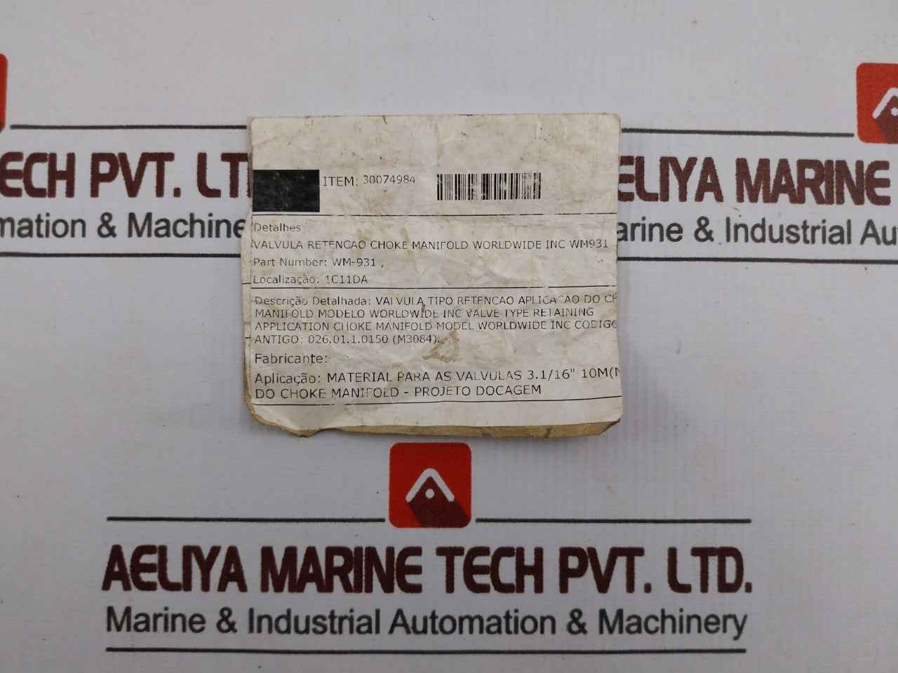 Worldwide Wm-931 Internal Check Valve Assembly - 30074984 - Image 7